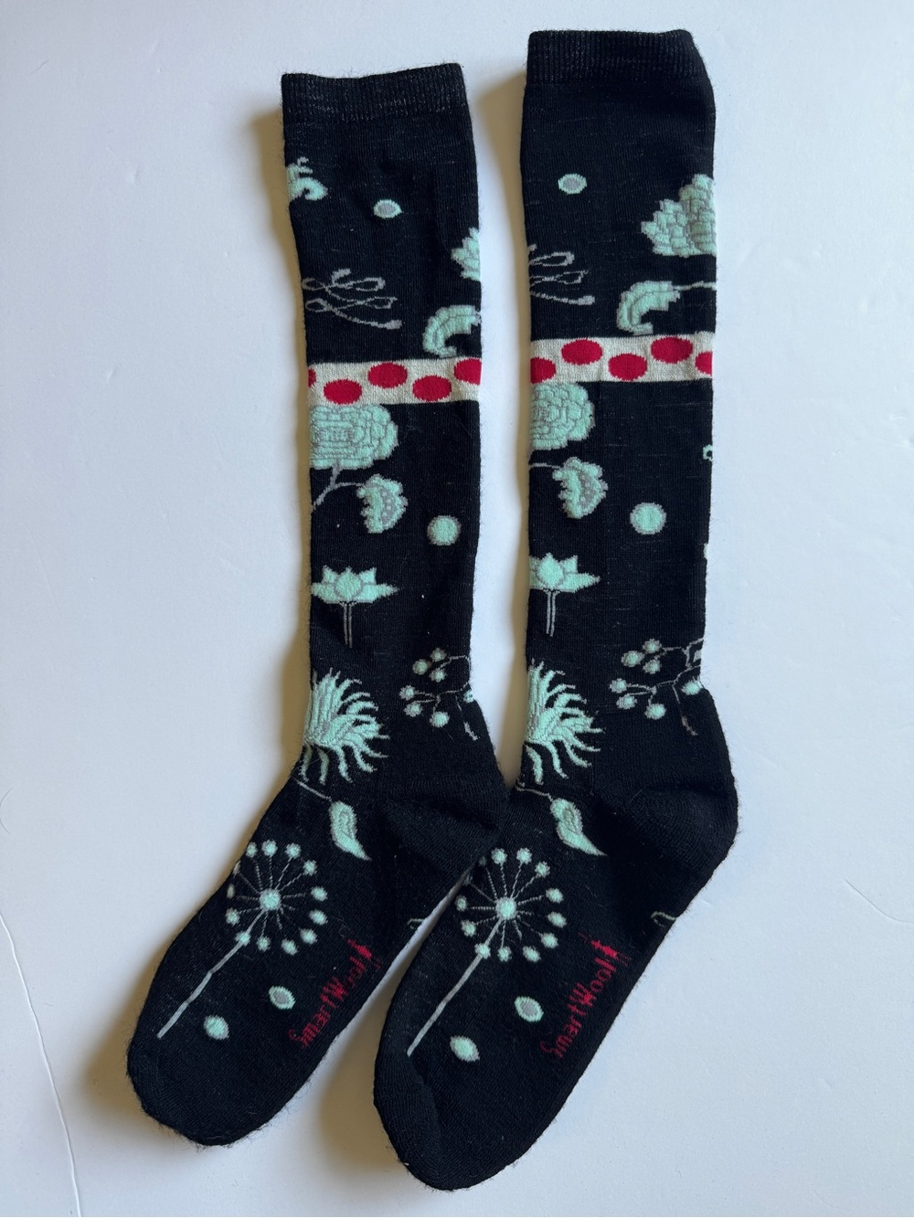 Smartwool Women's Over The Calf Socks Black Teal Floral Dandelion Sz L